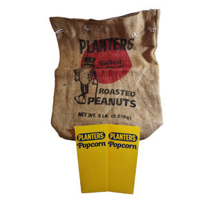 Planters Mr Peanut Vintage Burlap Roasted Nut 5 Pound Bag Sack + Popcorn Holder